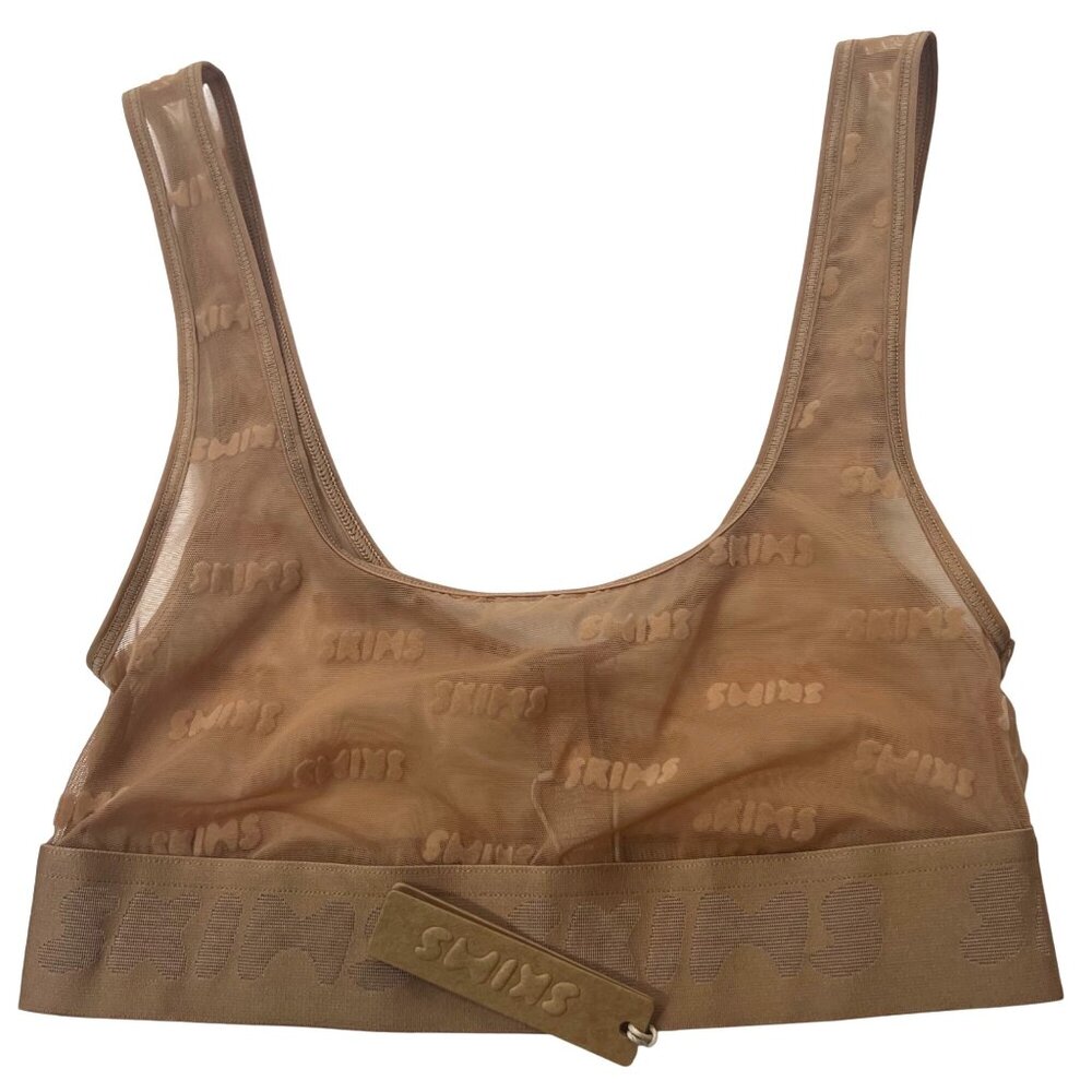 SKIMS After Hours Scoop Bralette Logo Mesh‎ Ochre XXS